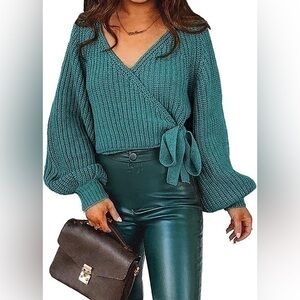 New- Trendy Sweater Balloon Sleeves Ribbed Knitted top